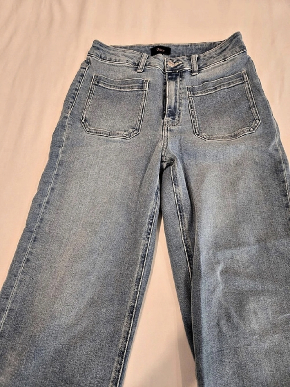 Quince Bella Stretch Patch Pocket Wide Leg Jeans in Blue